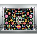 Day of The Dead Backdrop for Mexican Fiesta Sugar Skull Flowers Halloween Photography Background Dia DE Los Muertos Decorations Banner