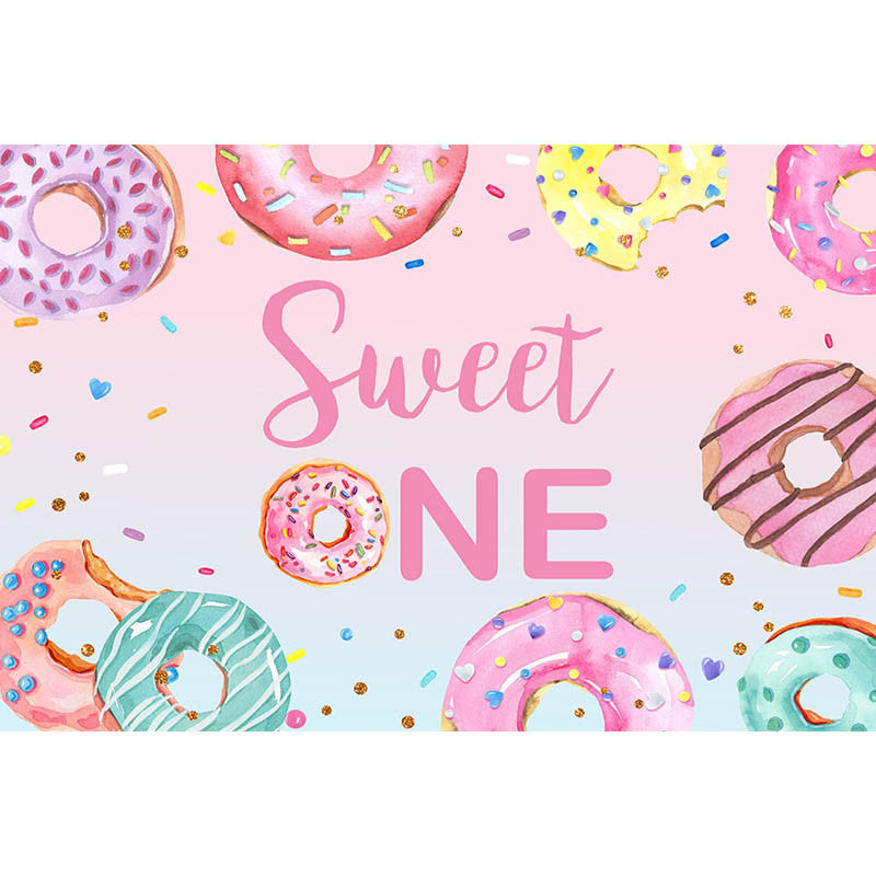 Donut Baby Sweet One Girl Birthday Backdrop Cake Table Decorations Supplies Children 1st Birthday Party Background Photo Shoot