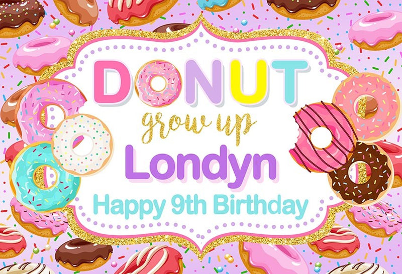 Fondo de donut para crecer, dulce fiesta de cumpleaños, rociadores, foto de cumpleaños, fondo para niños, suministros de decoración de cumpleaños