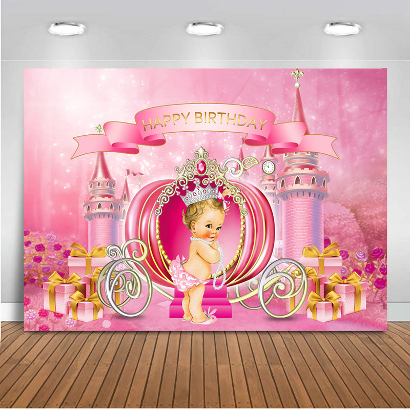 Dream Castle Theme Little Princess Birthday Backdrop Fairy Tale Pumpkin Carriage Newborn Party Photo Background Pink Girl Gifts