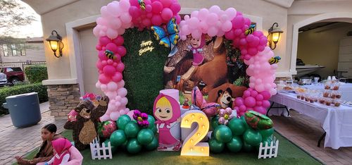 Masha et ours – arrière-plan rond pour garçons et filles, couverture de bannière de Table de fête d'anniversaire pour gâteau 