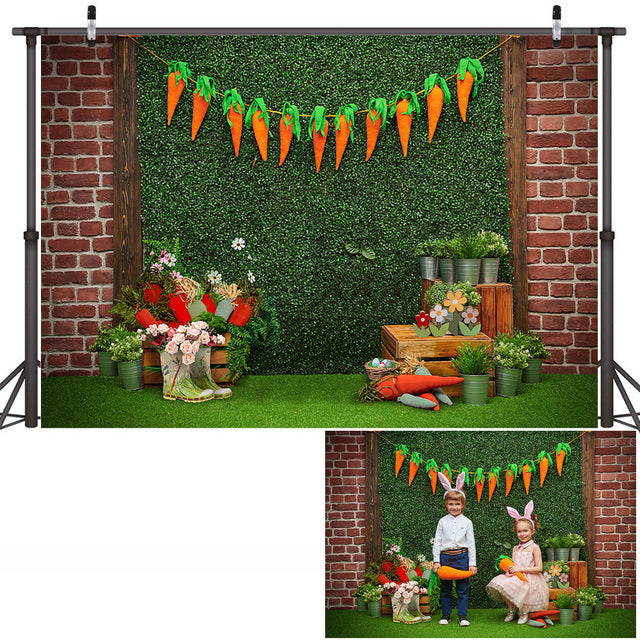 Easter Portrait Backdrop Photography Green Grass Garden Flowers Photo Carrot Baby Rabbit Spring Birthday Cake Smash Background