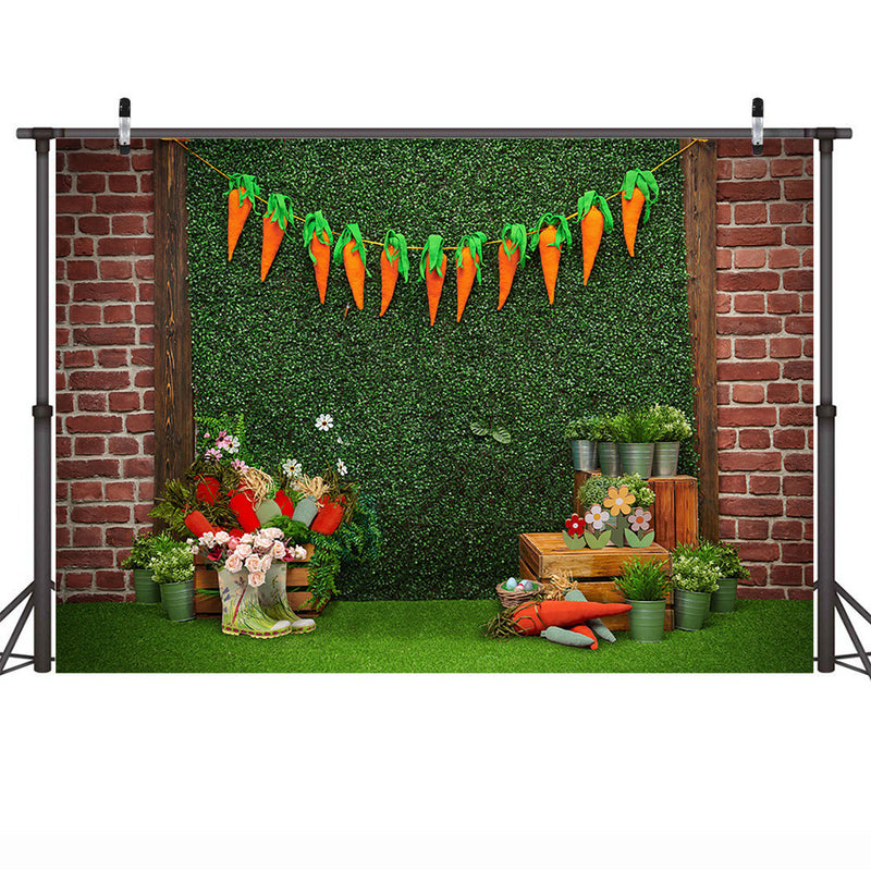 Easter Portrait Backdrop Photography Green Grass Garden Flowers Photo Carrot Baby Rabbit Spring Birthday Cake Smash Background