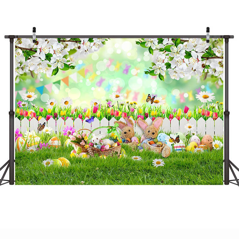 Easter Portrait Photography Backdrop Studio Easter Egg Rabbit Grassland Background Spring Flowers Birthday Photocall Shoot Decor