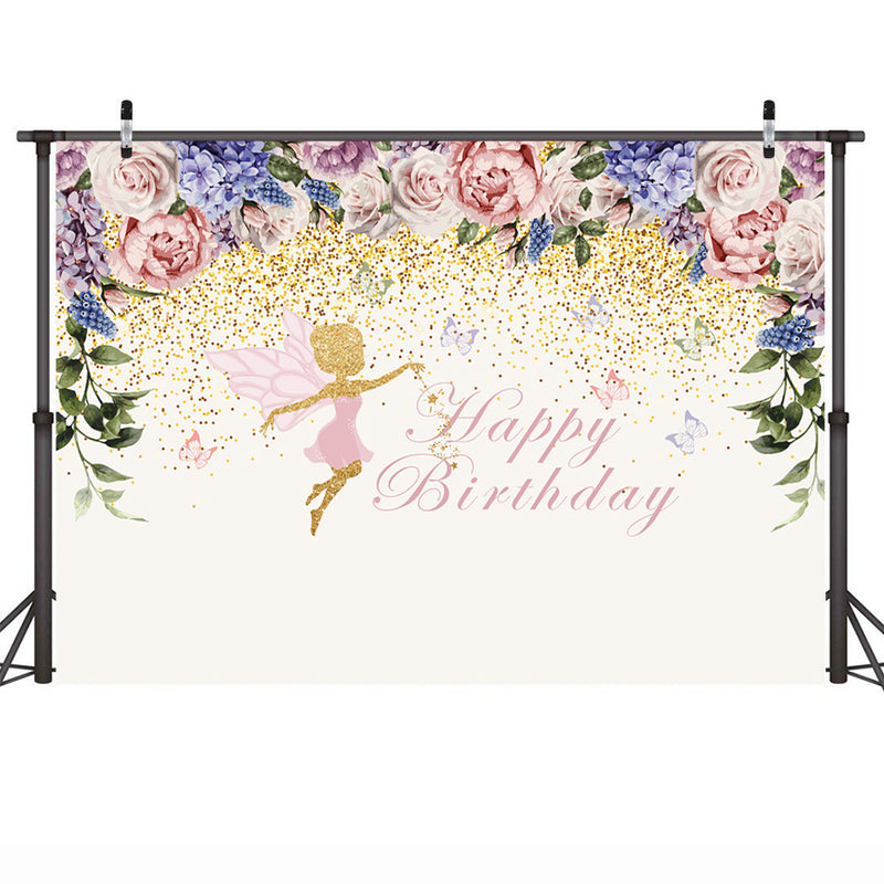 Fairy Princess Children Birthday Photo Backdrops Pink Floral Butterflies Pixie Party Banner Background for Photography Booth