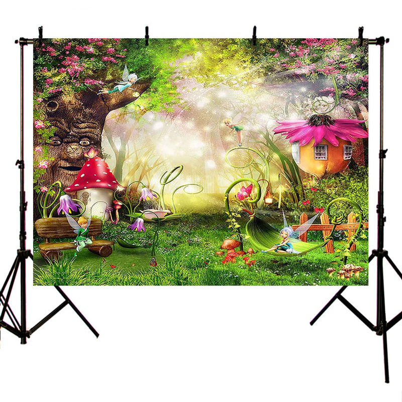 Fondos de fotografía de bosque de cuento de hadas fondos para niños estudio fotográfico setas elfos flores fondo fotográfico