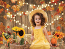 Fall Pumpkin Photography Backdrop Autumn Thanksgiving Harvest Hay Leaves Wooden Background Sunflower Maple Banner Decoration