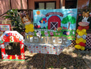 Dessin animé ferme thème grange animaux domestiques rustique joyeux anniversaire enfants bannière Photo fond enfant fête décoration idées