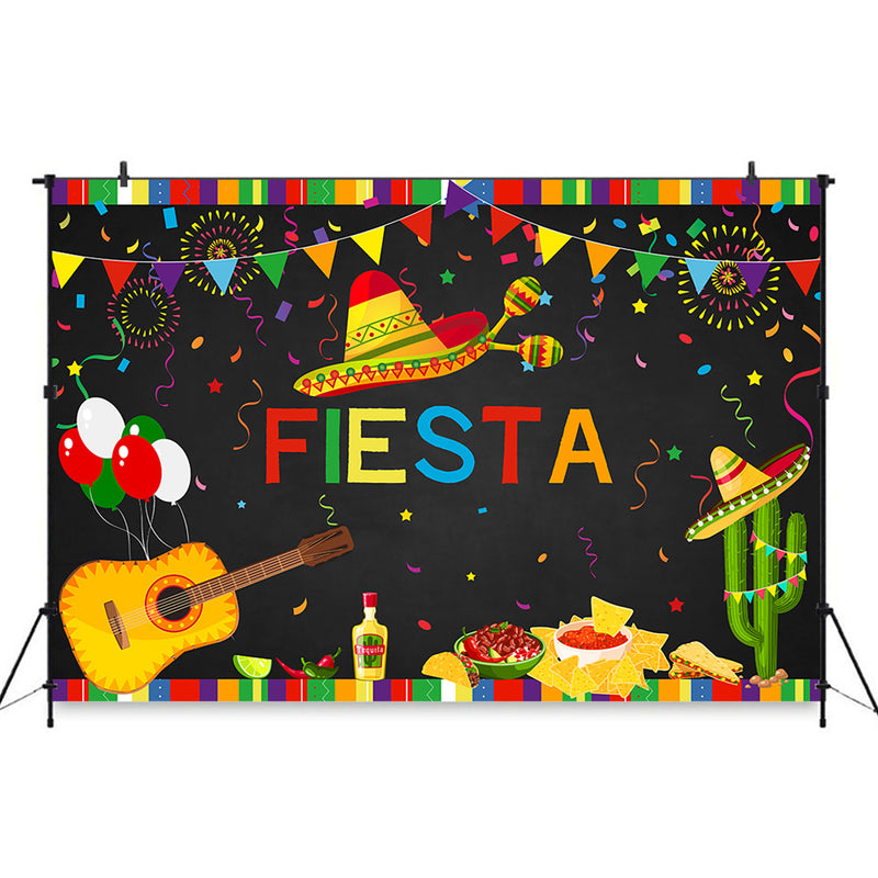 Fiesta Party background Cowboy Balloon Mexico Firework Backdrop Guitar Backgrounds cactus Banquet Chili Backdrops