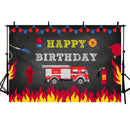 Arrière-plan de photographie de fête en camion de pompier, décor de camion de pompier, décor d'anniversaire de garçon, bannière de Studio Photo pour séance Photo