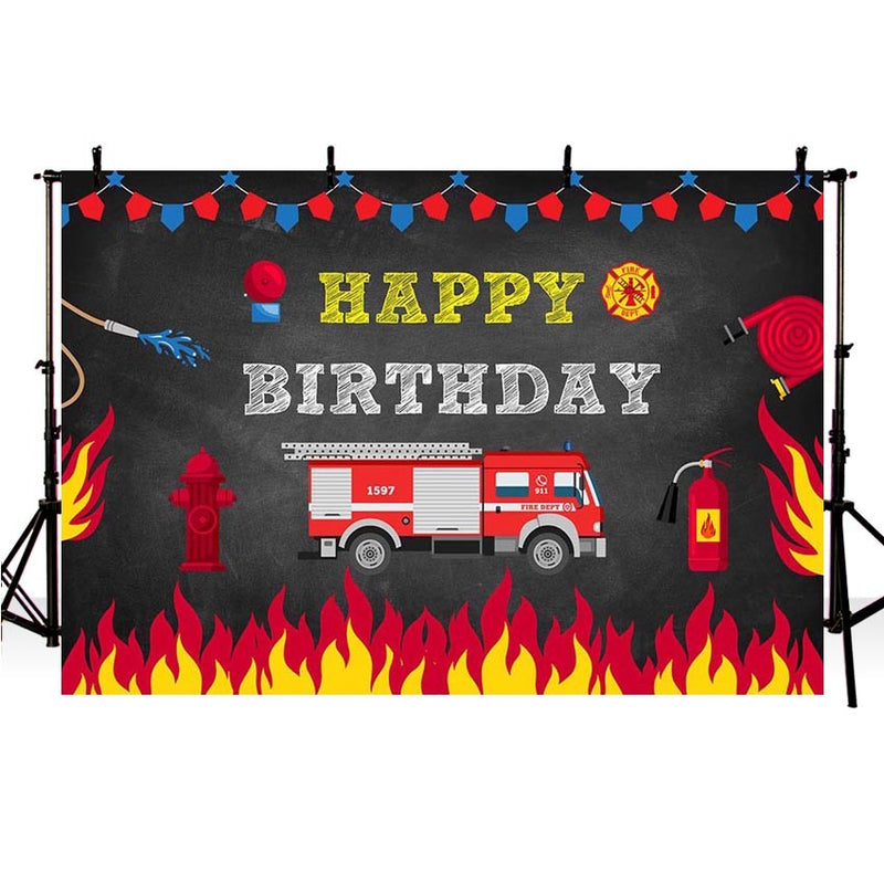 Fondo de fotografía para fiesta de camión de bomberos, fondo de camión de bomberos, decoración de cumpleaños para niño, telón de fondo para sesión fotográfica, cartel para estudio fotográfico