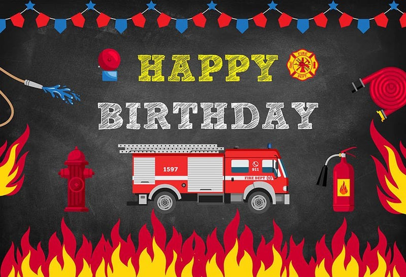 Firetruck Party photography Backdrop Fireman Fire Truck Background Boy Birthday Decor Photocall Backdrop Photo Studio Banner