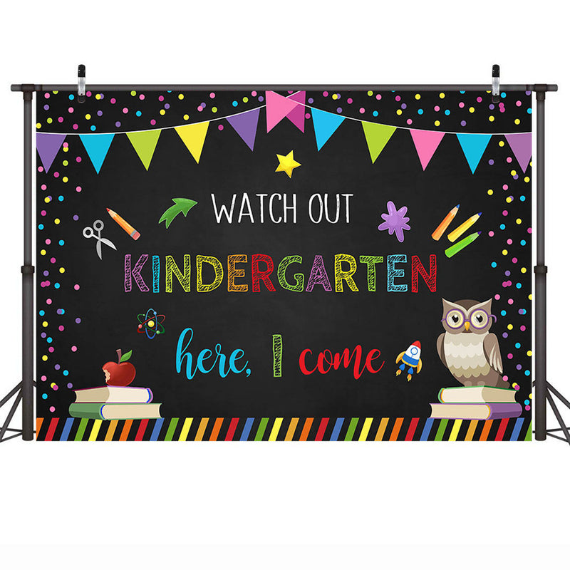 First Day of Kindergarten Backdrop Watch Out Kindergarten Here I Come Background Back to School Backdrops Banner Decorations