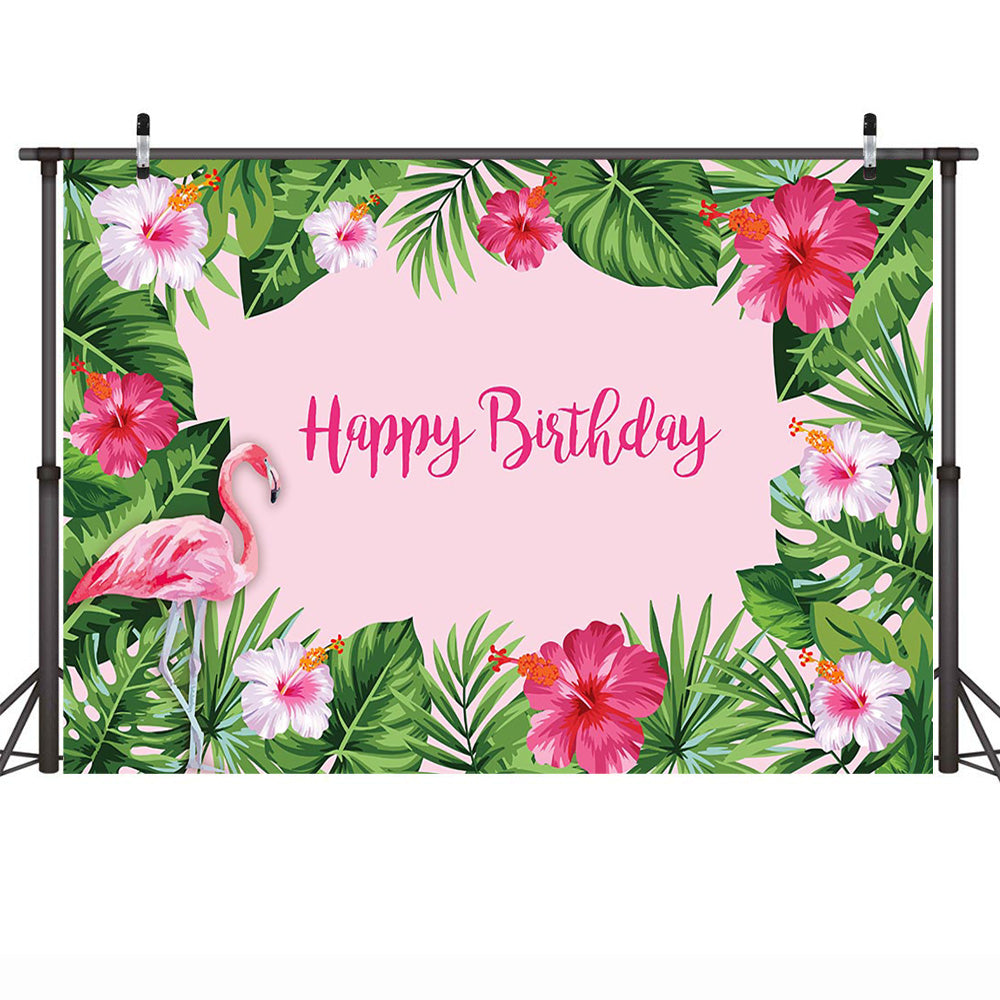 Flamingo Backdrop Tropical Pink Flamingo Birthday Monstera Leaf Photo Background Summer Aloha Party Let's Flamingo Photography