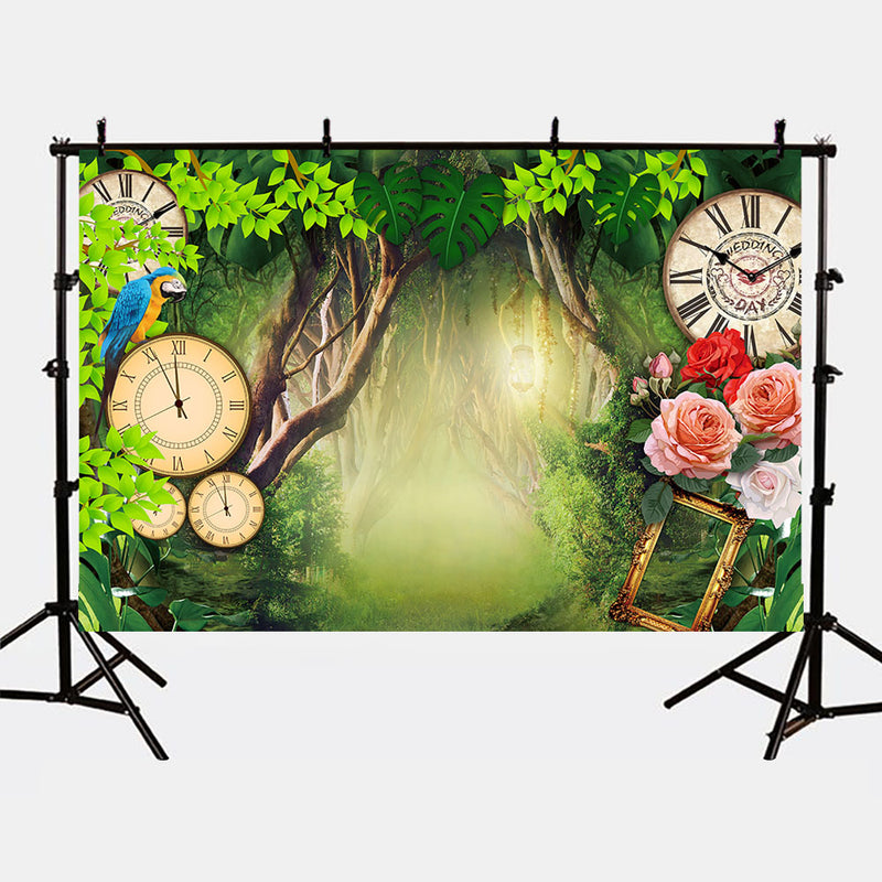 Spring Backdrop Flowers Forest Dreamland Backdrops for Photography Studio Alarm Clock Photo Booth Backgrounds Studio Computer Printed MW-308