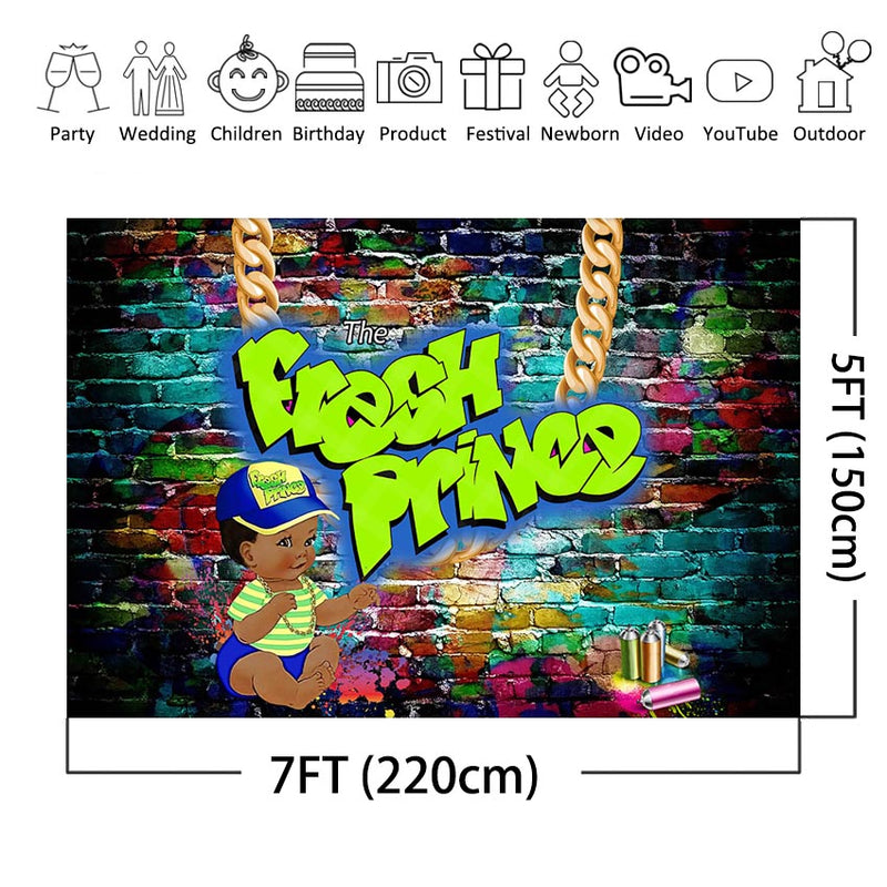 Fresh Prince Baby Shower Backdrop Party Decoration Graffiti Wall Retro 90s The Fresh Prince Princess Photo Booth Background