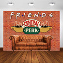 Amigos Central Perk Pub telón de fondo pared de ladrillo rojo sofá cafetería Fondo amigos temática fiesta de cumpleaños fondos para fotomatón