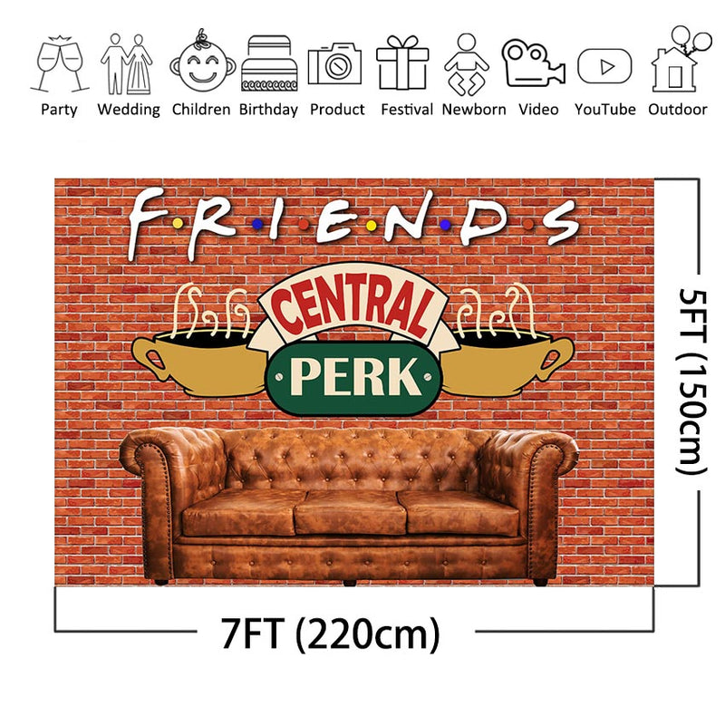 Amigos Central Perk Pub telón de fondo pared de ladrillo rojo sofá cafetería Fondo amigos temática fiesta de cumpleaños fondos para fotomatón