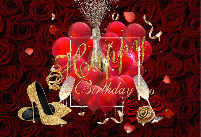Happy birthday photo backdrops red rose flowers customized birthday photo booth props for woman birthday photo backdrop sexy gold heel background for photo happy 30th birthday