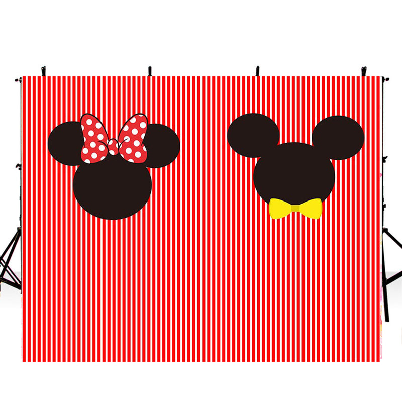 kids birthday photo backdrops Mickey Mouse customized birthday photo booth props for children red and white stripes photo backdrop streaks background for photo 