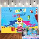 Baby's 1st Birthday Party Backdrop Vinyl Photography Background Undersea World Cartoon Baby Whale Backdrop Shark Starfish Yellow Pink Blue Color Cake Gifts Birthday Decoration Children