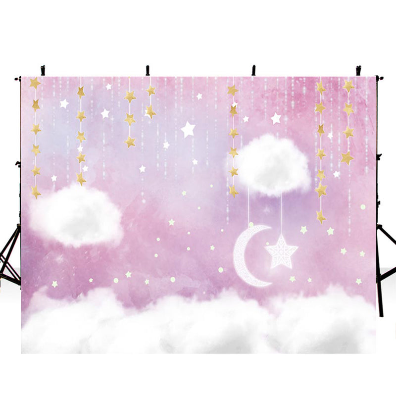 twinkle twinkle little star photo backdrops happy birthday customized birthday photo booth props for baby shower clouds birthday photo backdrop stars moon pink background for photo happy birthday