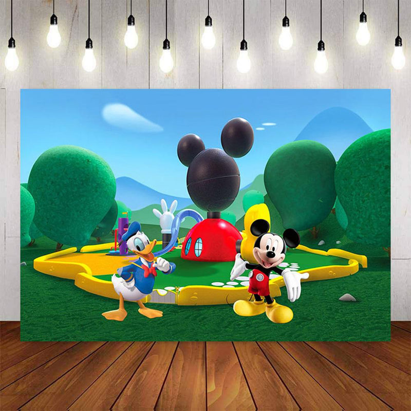 Custom Kids Photography background Mickey Minnie Mouse Green Clubhouse Park Photo Studio Background Backdrop Vinyl
