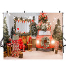 red car photo backdrop Christmas trees photography background Merry Xmas photo booth props home party decor Vinyl backdrops kids
