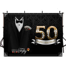 Mens 50th Birthday Photography Backdrop Black Gentleman Birthday Party Banner Background Necktie Playing Card Magic Decoration for Photo Studio