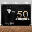 Mens 50th Birthday Photography Backdrop Black Gentleman Birthday Party Banner Background Necktie Playing Card Magic Decoration for Photo Studio