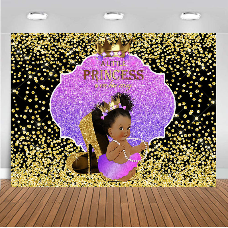 Georgian Baby Shower Party Photography Backdrop A Little Princess Birthday Party Banner Background Black Golden Glitter Newborn Banner Decoration for Photo Studio