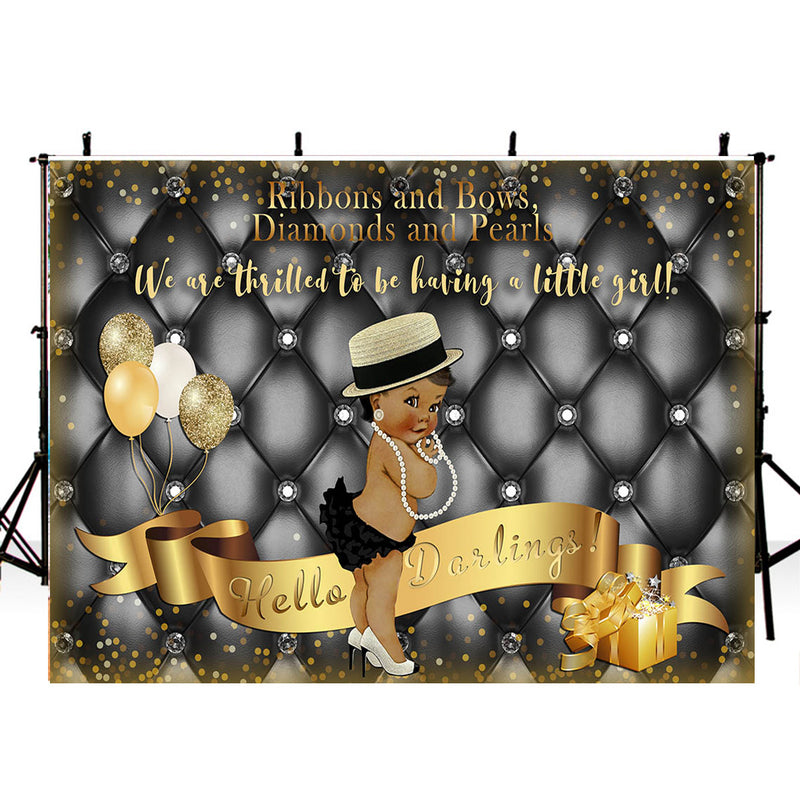 Georgian Baby Shower Party Photography Backdrop Personalized Name Birthday Party Banner Background Black Golden Newborn Banner Decoration for Photo Studio