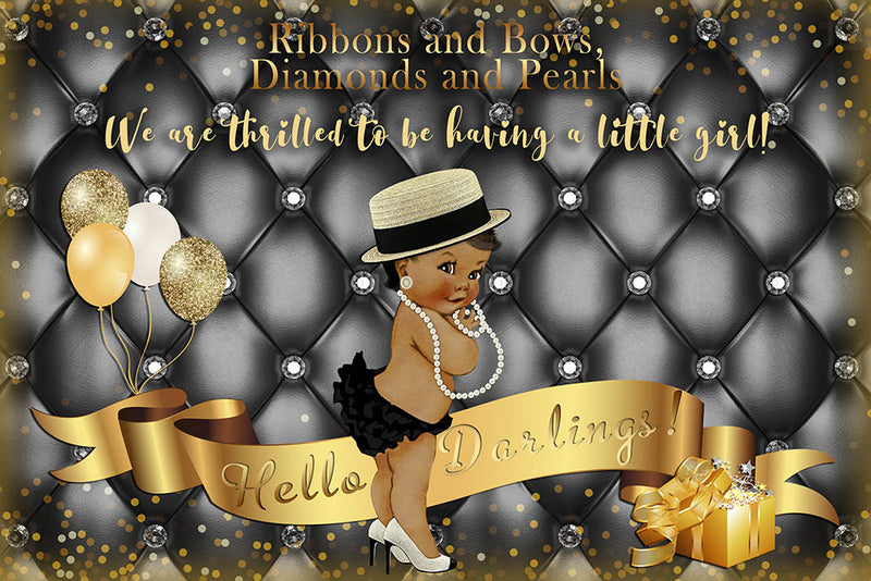 Georgian Baby Shower Party Photography Backdrop Personalized Name Birthday Party Banner Background Black Golden Newborn Banner Decoration for Photo Studio