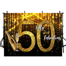 Women 50th Birthday Party Photography Backdrop Personalized Birthday Party Banner Background Black Golden Shine Twinkle Banner Decoration for Photo Studio
