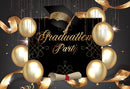 Graduation Party Photography Backdrop Ceremony Banner Background Mortarboard Balloons Ribbon Decoration for Photo Studio
