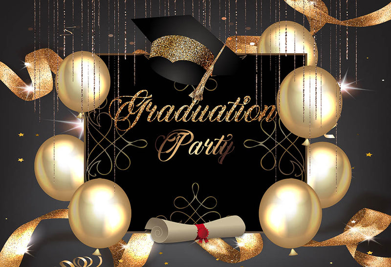 Graduation Party Photography Backdrop Ceremony Banner Background Mortarboard Balloons Ribbon Decoration for Photo Studio