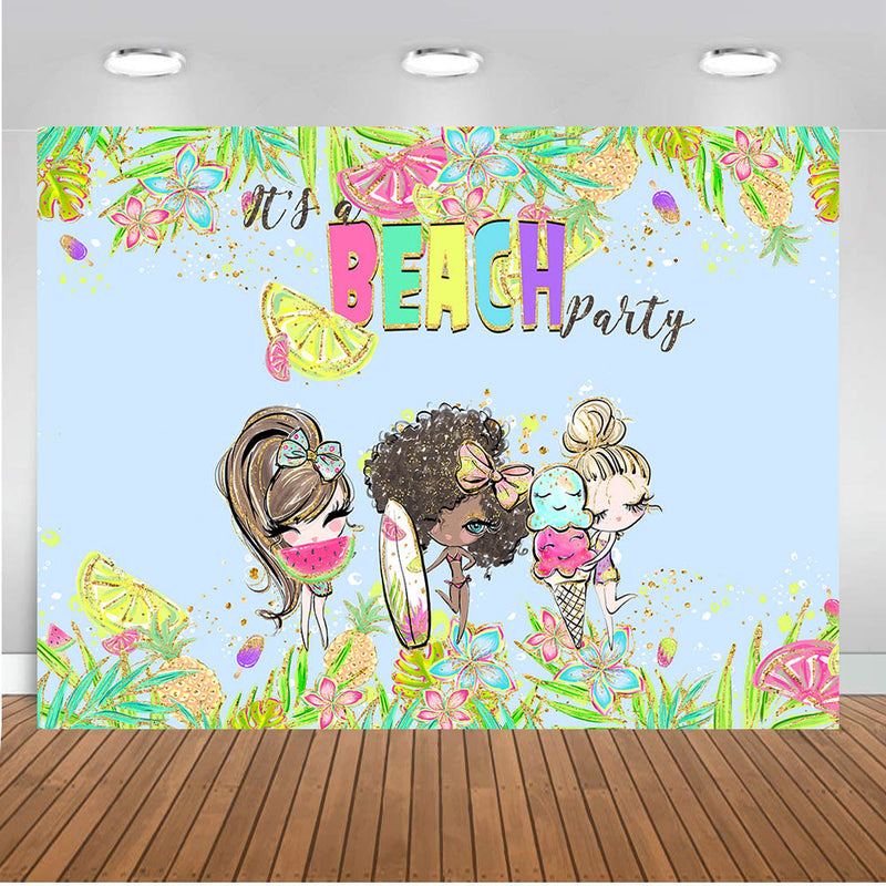 Summer Beach Party Photography Backdrop Girls Birthday Banner Background Hawaiian Luau Decoration for Photo Studio