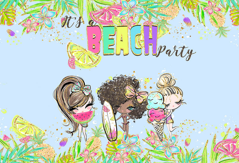 Summer Beach Party Photography Backdrop Girls Birthday Banner Background Hawaiian Luau Decoration for Photo Studio