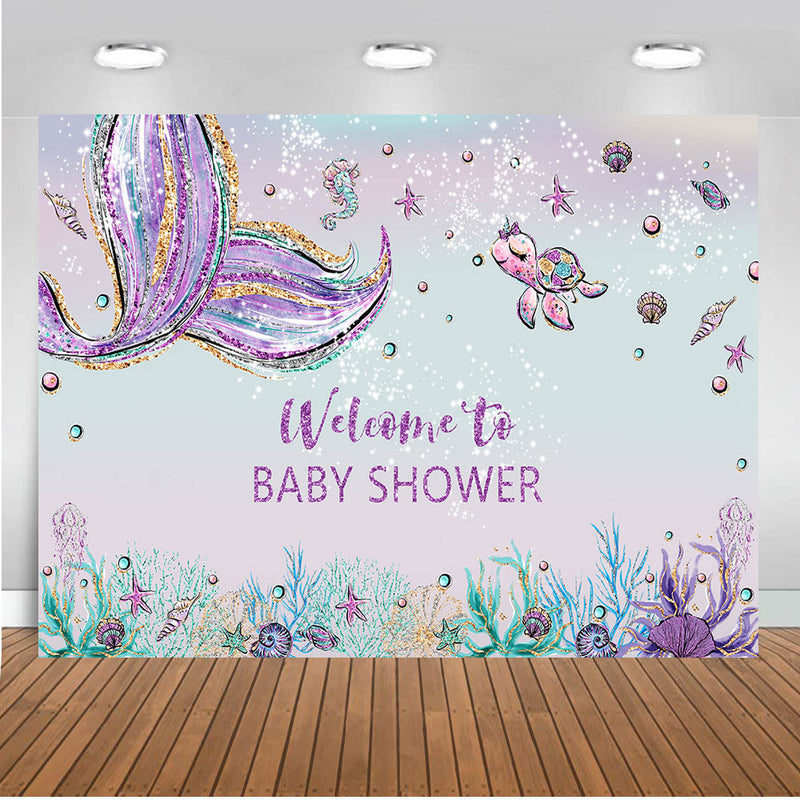 Summer Little Mermaid Party Photography Backdrop Ariel Dazzles Girls Birthday Banner Background Baby Shower Decoration for Photo Studio