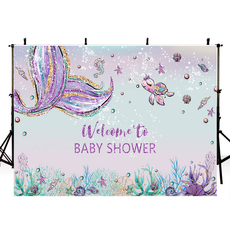 Summer Little Mermaid Party Photography Backdrop Ariel Dazzles Girls Birthday Banner Background Baby Shower Decoration for Photo Studio