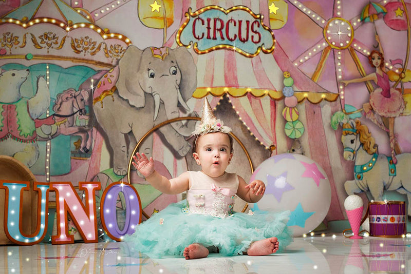 Circus Party Photography Backdrop Amusement Park Girls 1st Birthday Banner Background Baby Shower Decoration for Photo Studio