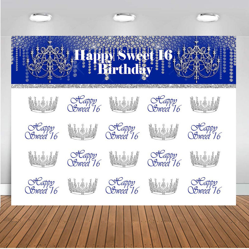 Sweet 16 Photography Backdrop Quinceanera Prom Party Banner Background Sliver Crown Birthday Decoration for Photo Studio