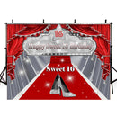 Red Sweet 16 Photography Backdrop Quinceanera Party Banner Background Sliver Heels Birthday Decoration for Photo Studio