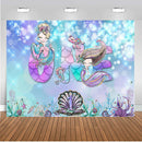 Little Mermaid Party Photography Backdrop Ariel Dazzles Girls 1st Birthday Banner Background Baby Shower Decoration for Photo Studio