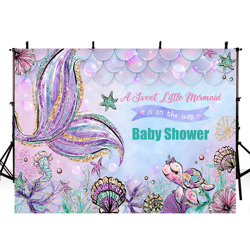 Customize Mermaid Photography Backdrop Girls Birthday Banner Background Baby Shower Decoration for Photo Studio