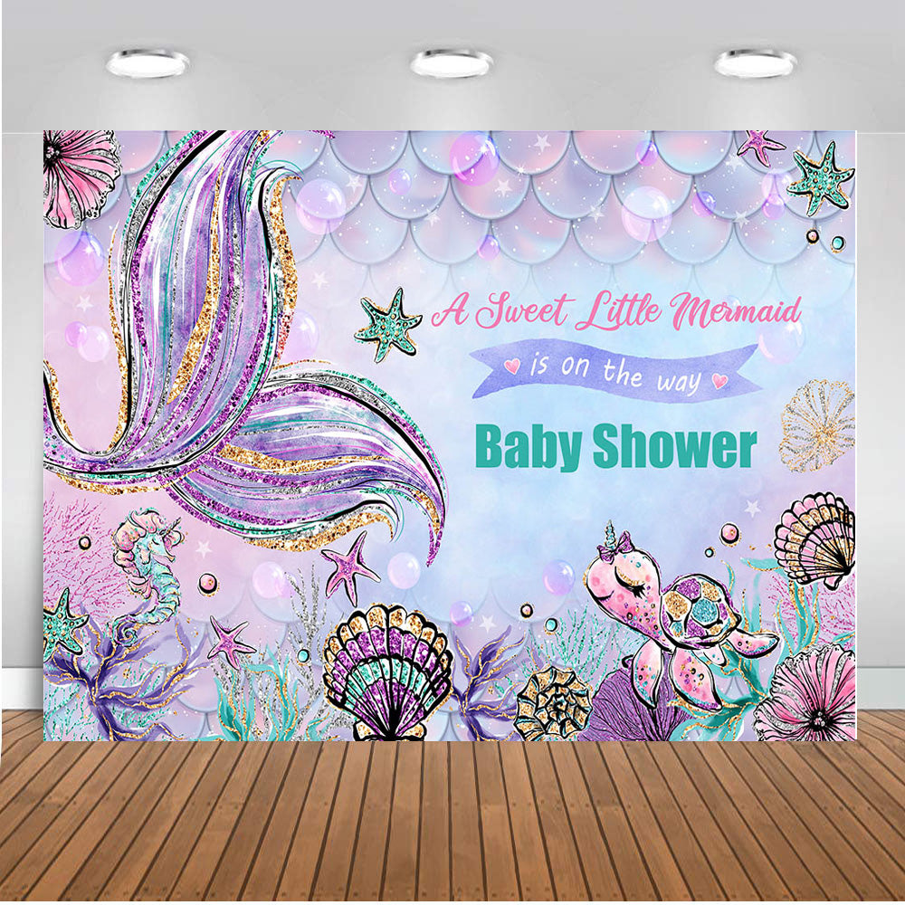 Customize Mermaid Photography Backdrop Girls Birthday Banner Background Baby Shower Decoration for Photo Studio