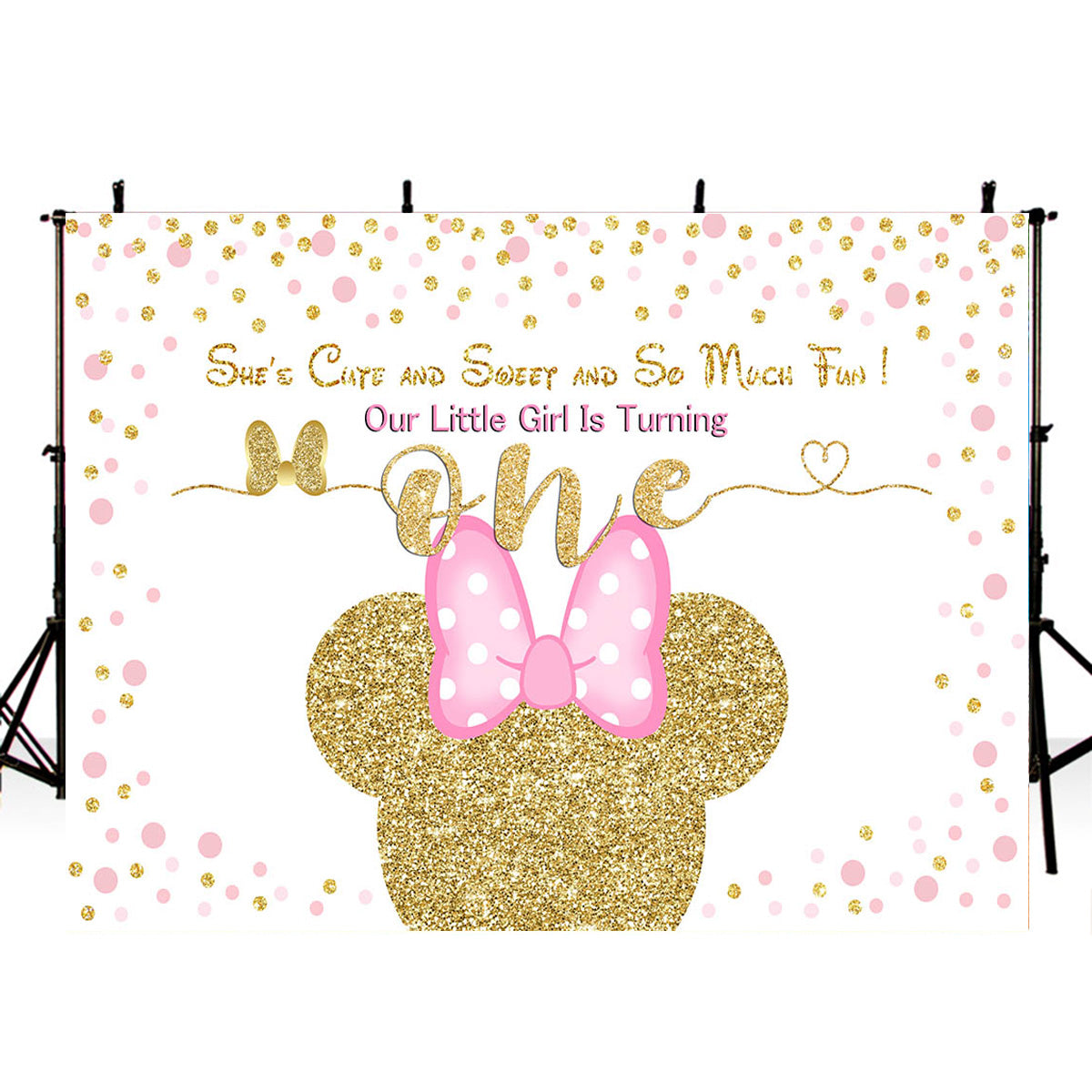 Mickey Mouse Photography Backdrop Minnie Mouse Girls Birthday Banner Background Ideas Golden Pink Baby Newborn Decoration for Photo Studio