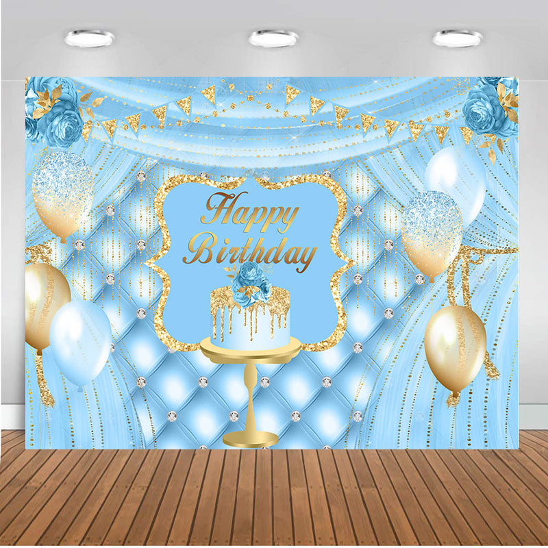 Light Blue Photography Backdrop Happy Birthday Girls Birthday Banner Background Balloons Baby Newborn Decoration for Photo Studio