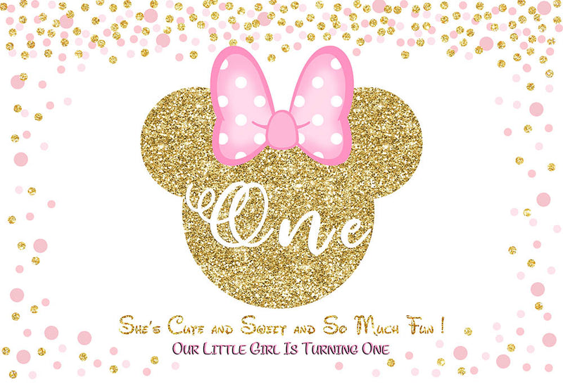 Pink mouse backdrop gold glitter 1st birthday party background for photo shoot one birthday party decoration personalized