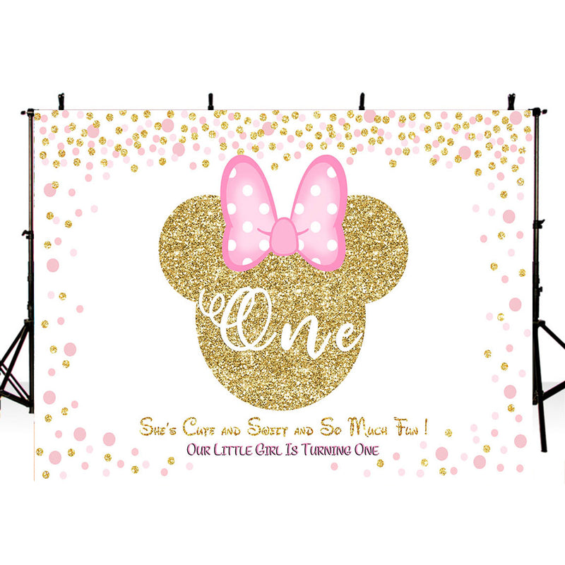 Pink mouse backdrop gold glitter 1st birthday party background for photo shoot one birthday party decoration personalized